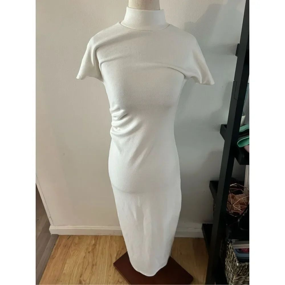 Zara white short sleeve tight dress size small